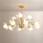 Modern Chandelier Gold Metal and White Ceramic Ginkgo Leaf for Dining Room – lights on