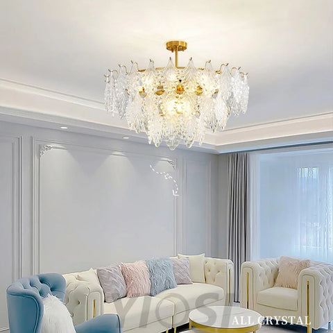 Tiered Carved Glass Chandelier Φ 15.7″ - Yiosilamp