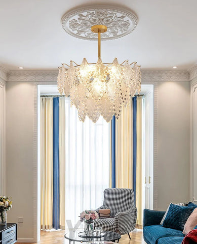 Tiered Carved Glass Chandelier Φ 15.7″ - Yiosilamp