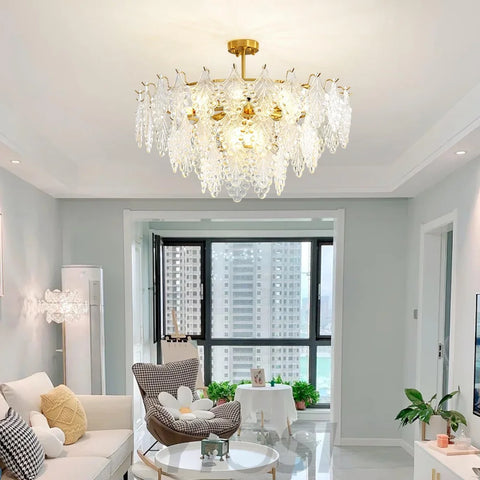 Tiered Carved Glass Chandelier Φ 15.7″ - Yiosilamp