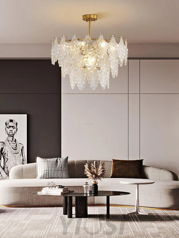 Tiered Carved Glass Chandelier Φ 15.7″ - Yiosilamp