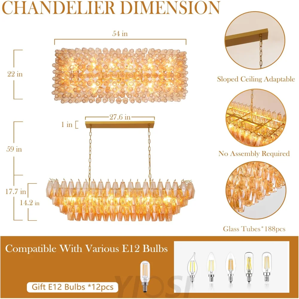Tiered Smoke Blown Glass Brass Chandeliers