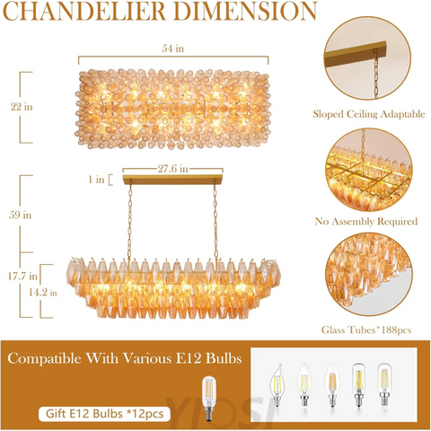 Tiered Smoke Blown Glass Brass Chandeliers