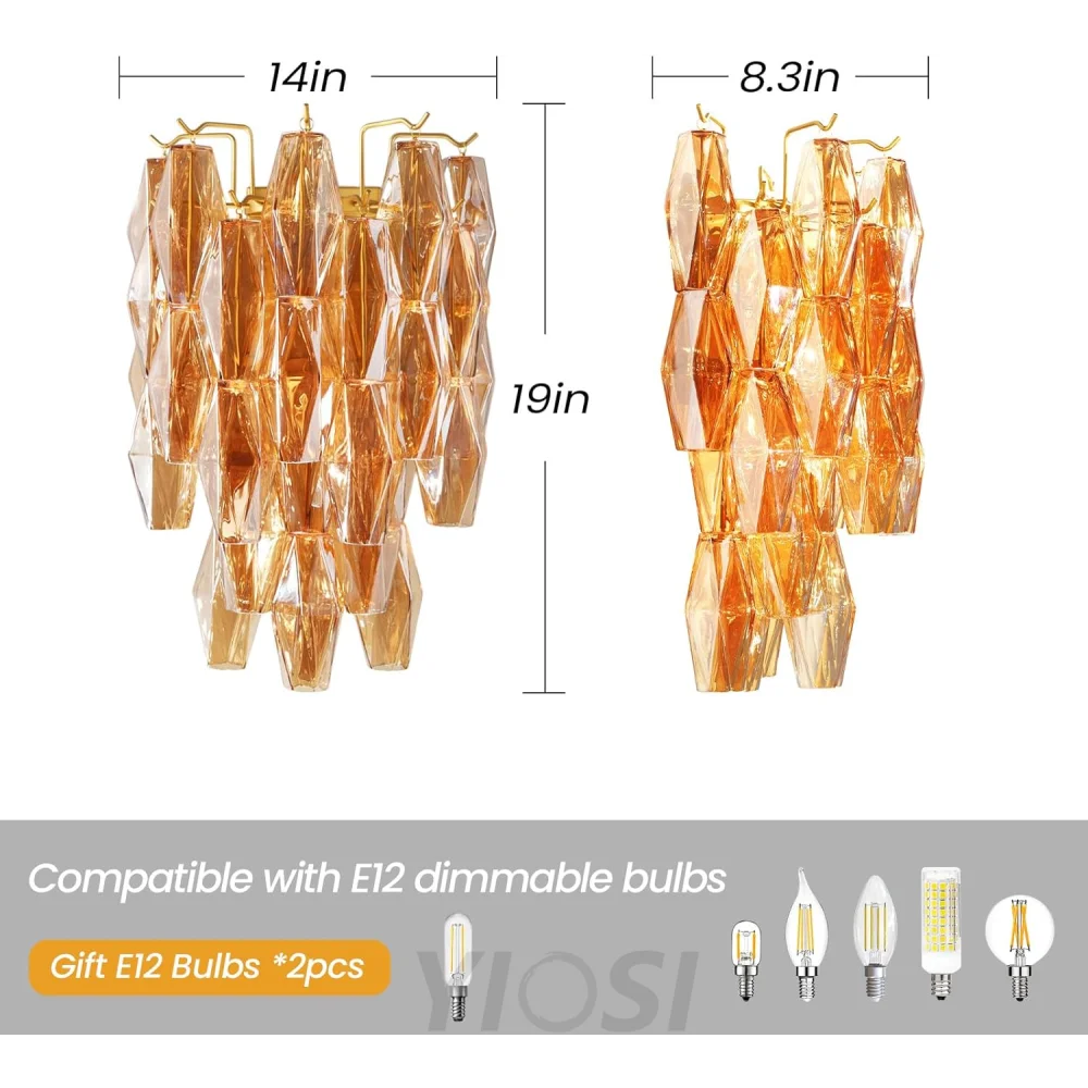 Tiered Smoke Blown Glass Brass Chandeliers