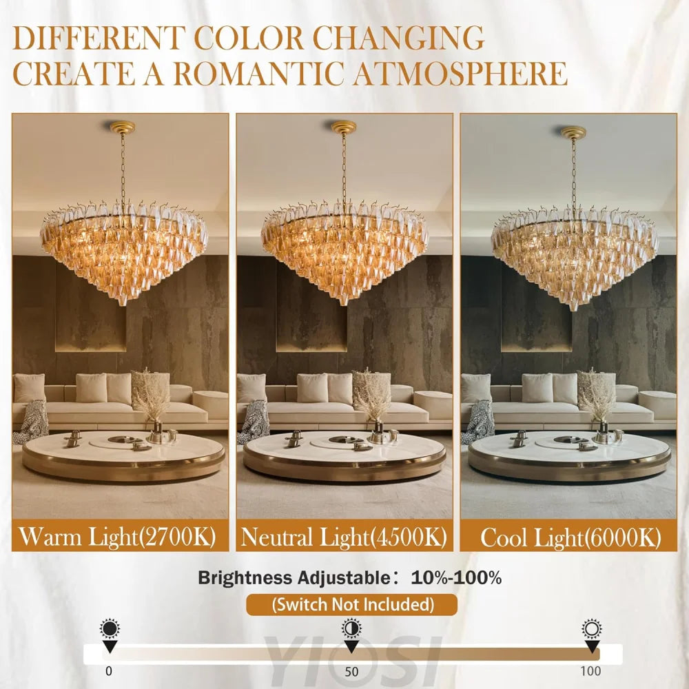 Tiered Smoke Blown Glass Brass Chandeliers