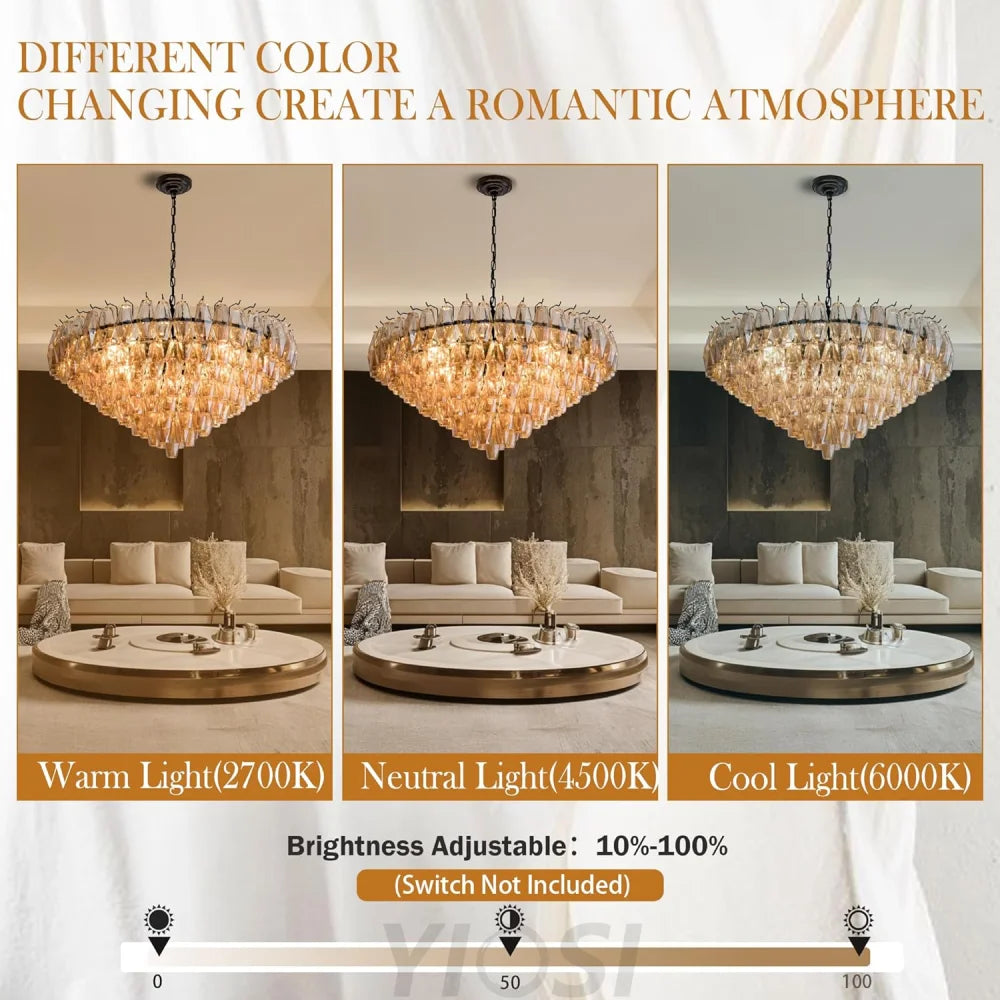 Tiered Smoke Blown Glass Brass Chandeliers