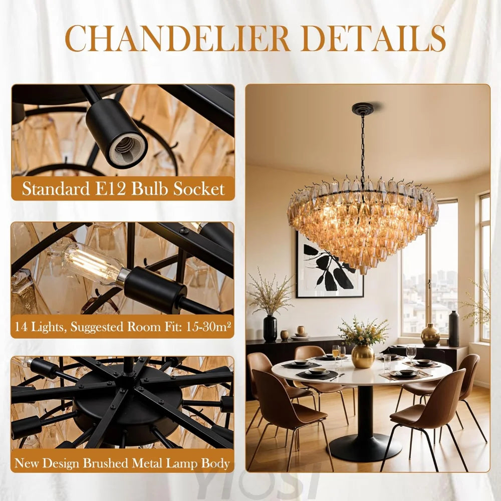 Tiered Smoke Blown Glass Brass Chandeliers