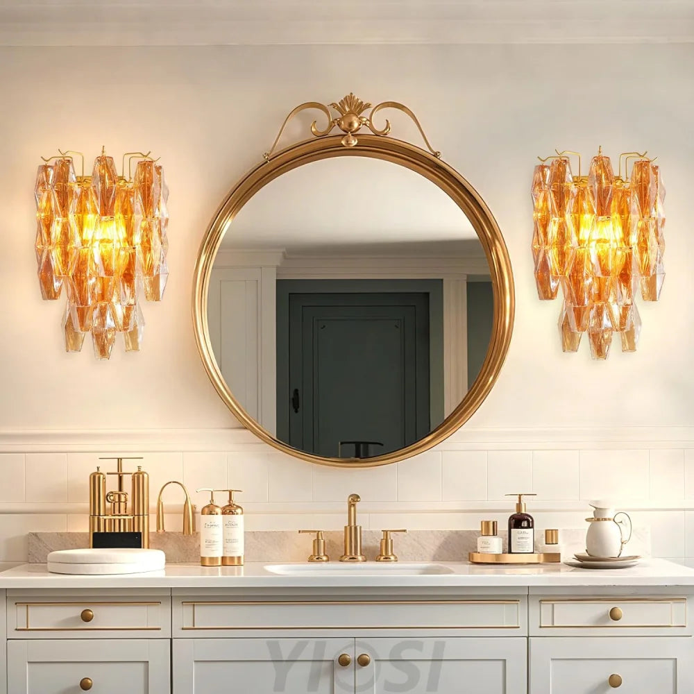 Tiered Smoke Blown Glass Brass Chandeliers
