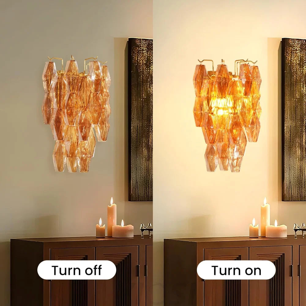 Tiered Smoke Blown Glass Brass Chandeliers