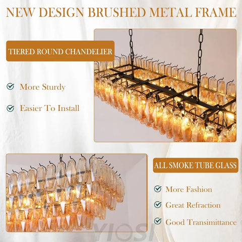 Tiered Smoke Blown Glass Brass Chandeliers