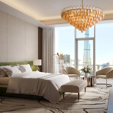 Tiered Smoke Blown Glass Brass Chandeliers