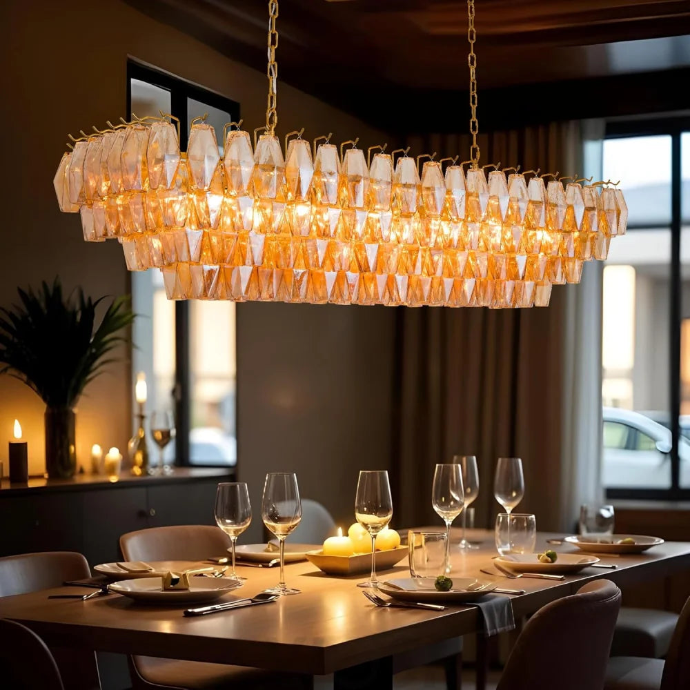 Tiered Smoke Blown Glass Brass Chandeliers