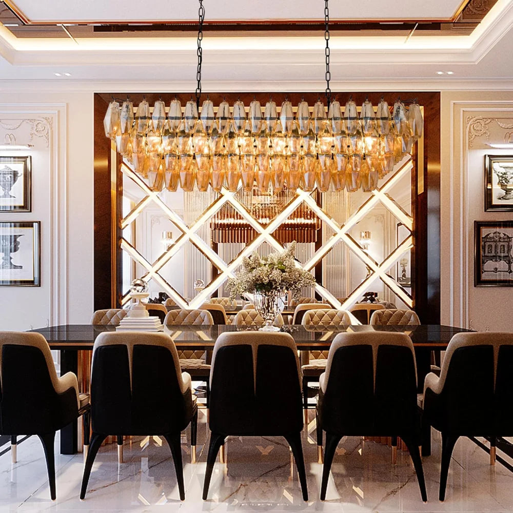 Tiered Smoke Blown Glass Brass Chandeliers