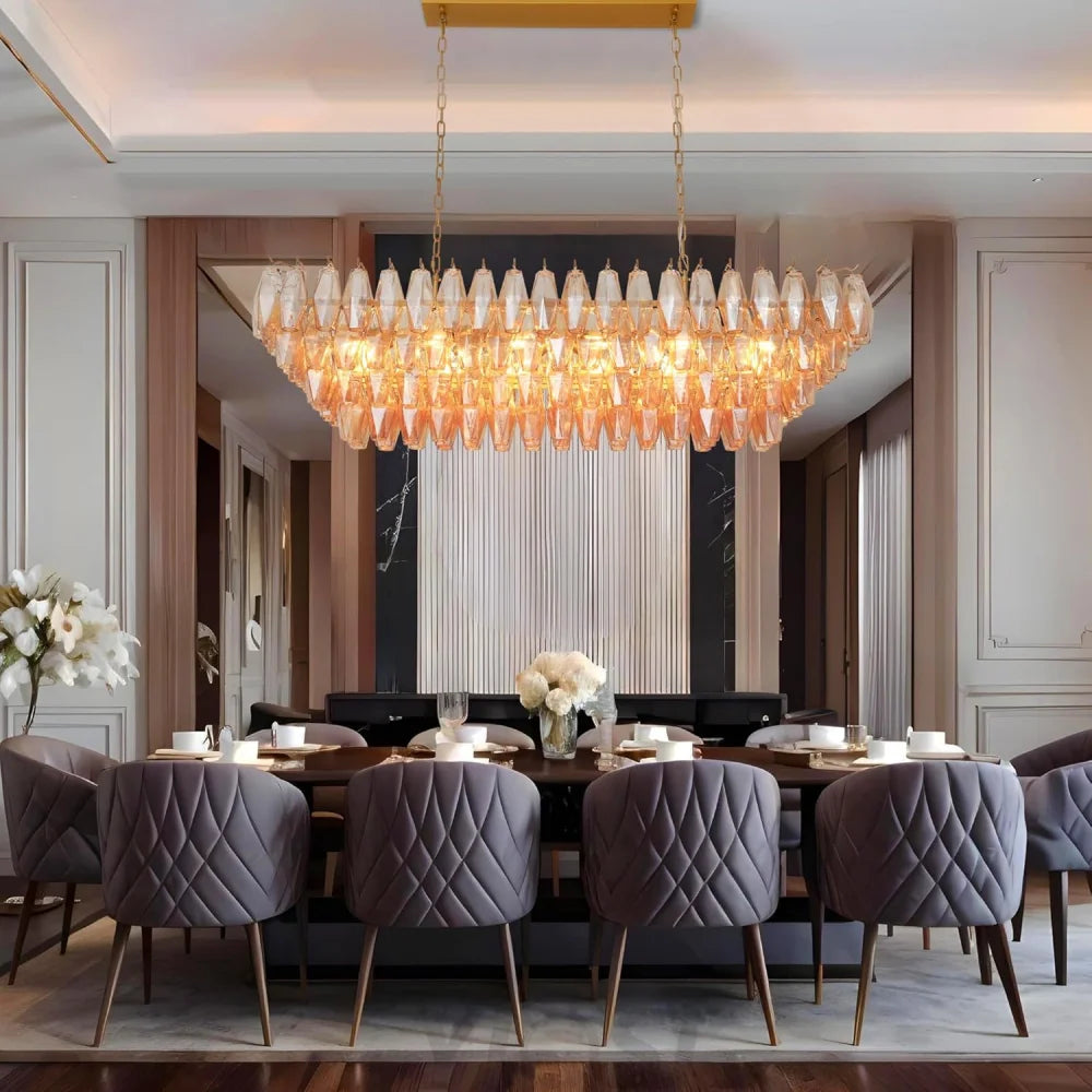 Tiered Smoke Blown Glass Brass Chandeliers