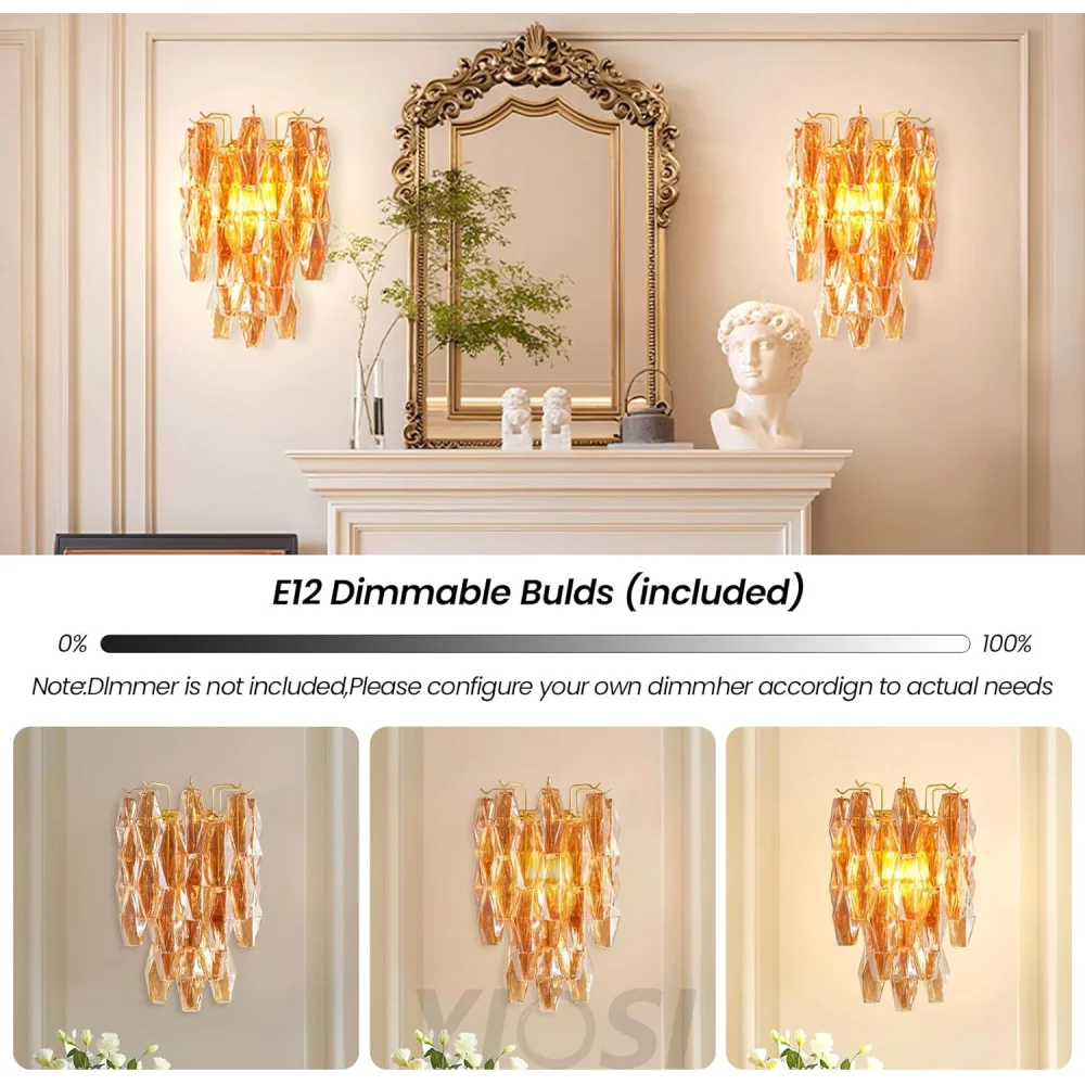 Tiered Smoke Blown Glass Brass Chandeliers