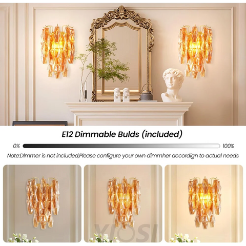Tiered Smoke Blown Glass Brass Chandeliers