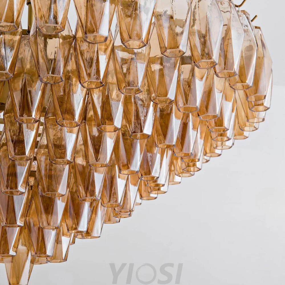 Tiered Smoke Blown Glass Brass Chandeliers