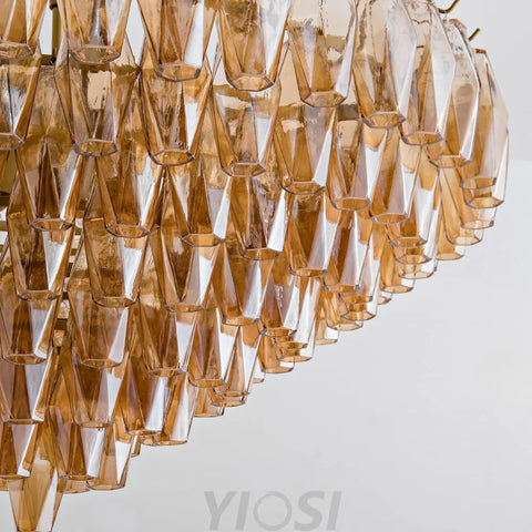 Tiered Smoke Blown Glass Brass Chandeliers