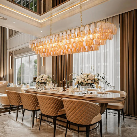 Tiered Smoke Blown Glass Brass Chandeliers
