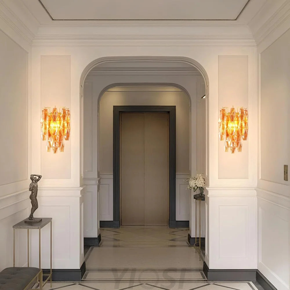 Tiered Smoke Blown Glass Brass Chandeliers