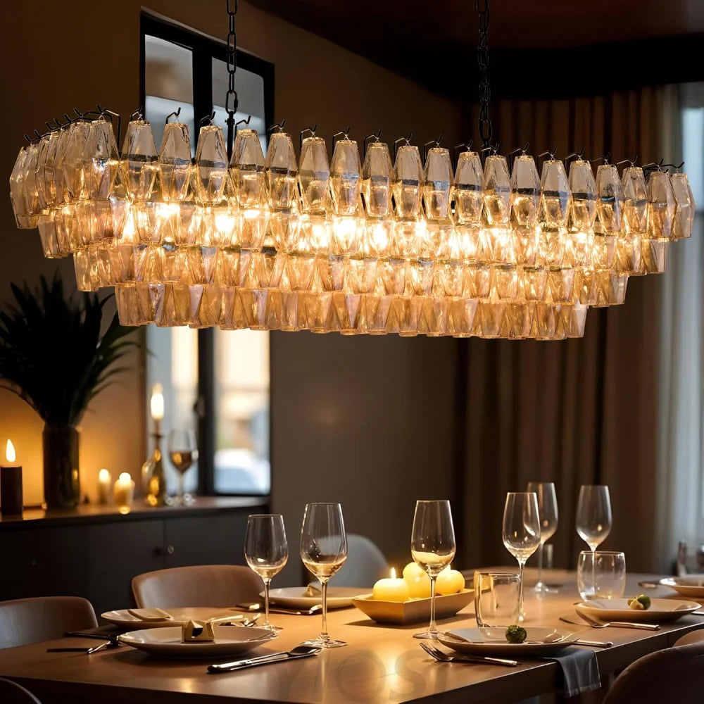 Tiered Smoke Blown Glass Brass Chandeliers