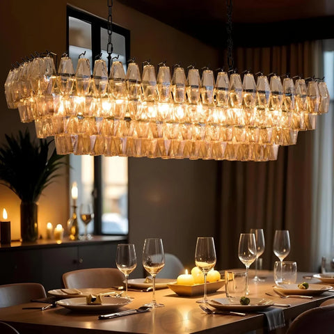 Tiered Smoke Blown Glass Brass Chandeliers