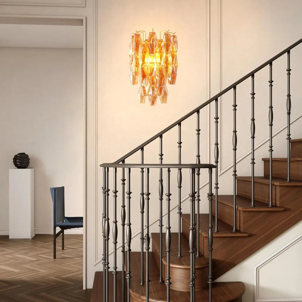 Tiered Smoke Blown Glass Brass Chandeliers
