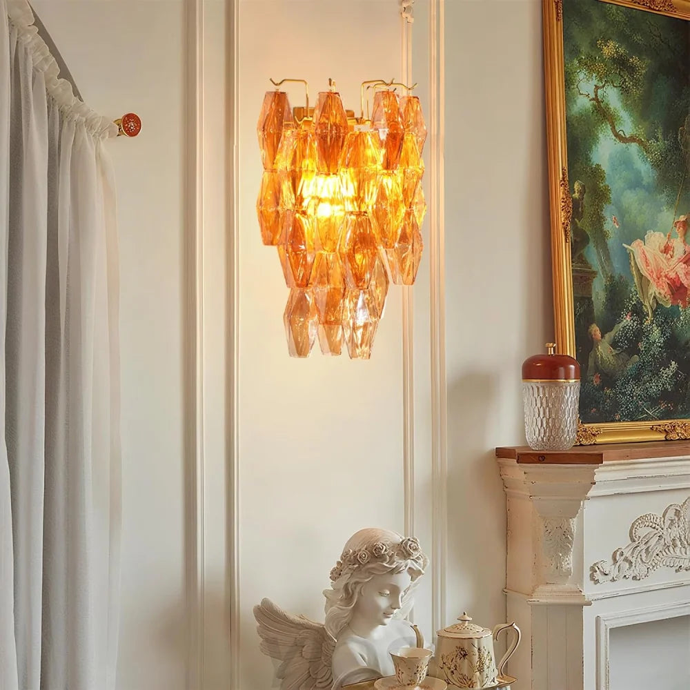 Tiered Smoke Blown Glass Brass Chandeliers