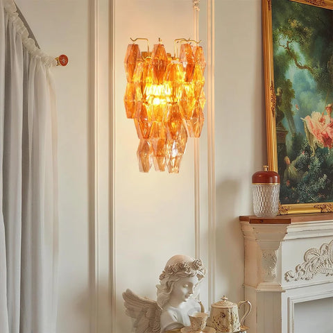 Tiered Smoke Blown Glass Brass Chandeliers