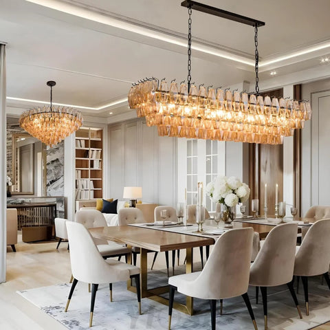 Tiered Smoke Blown Glass Brass Chandeliers