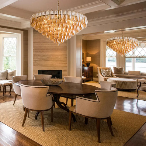 Tiered Smoke Blown Glass Brass Chandeliers