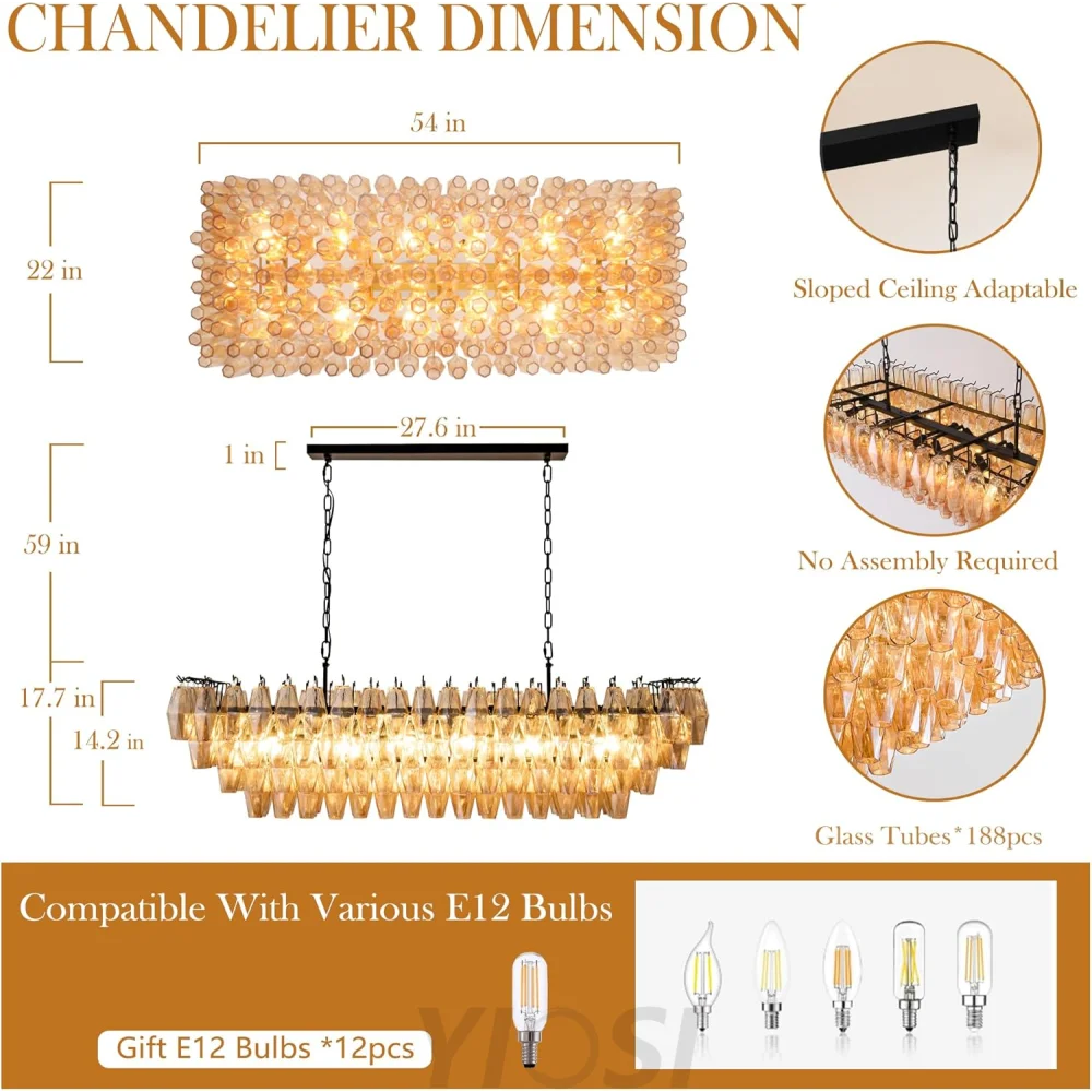 Tiered Smoke Blown Glass Brass Chandeliers
