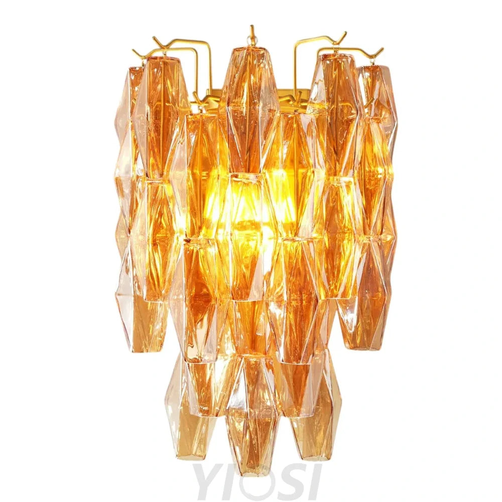 Tiered Smoke Blown Glass Brass Chandeliers Wall Lamp L‎14’’ / Gold