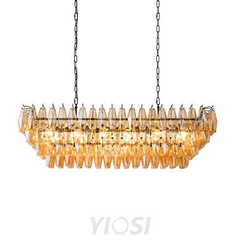 Tiered Smoke Blown Glass Brass Chandeliers Rectangle L54’’ / Black