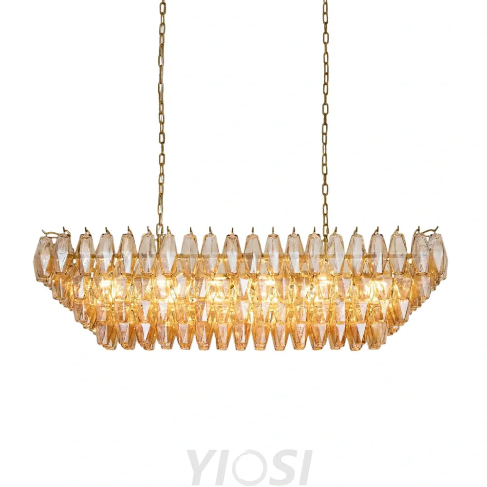 Tiered Smoke Blown Glass Brass Chandeliers Rectangle L54’’ / Gold