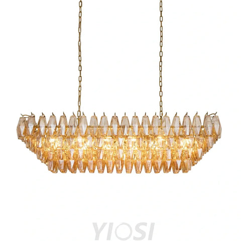 Tiered Smoke Blown Glass Brass Chandeliers Rectangle L54’’ / Gold