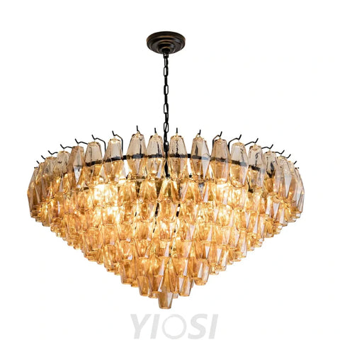 Tiered Smoke Blown Glass Brass Chandeliers Round D37’’ / Black
