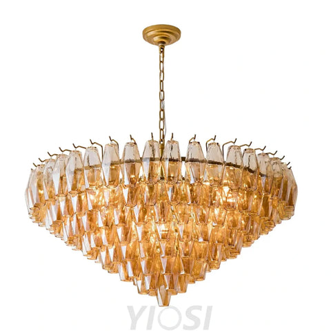 Tiered Smoke Blown Glass Brass Chandeliers Round D37’’ / Gold