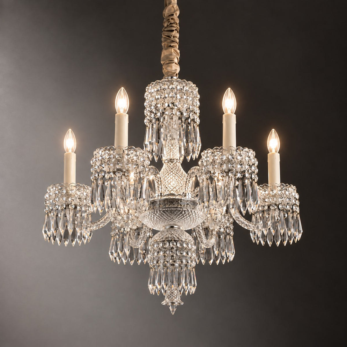 Tolvane Clear Curved Crystal 6-Light Chandelier 25.6" on a dark olive wall