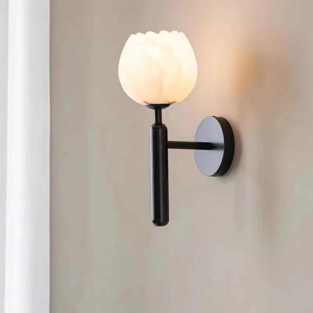 Tomos Modern Alabaster Globe Wall Sconce For Bedroom Black Light Fixtures