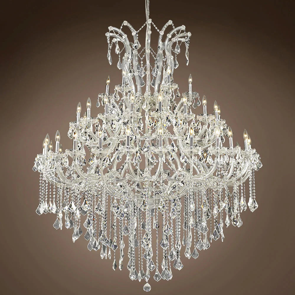 Traditional 48 Lights Big Maria Theresa Chandelier 59X71 Inch Chrome Crystal For Living Room