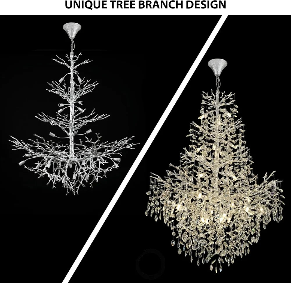 Silver Tree Branch Crystal High Ceilings Chandeliers - Fast Delivery-1-Yiosilamp