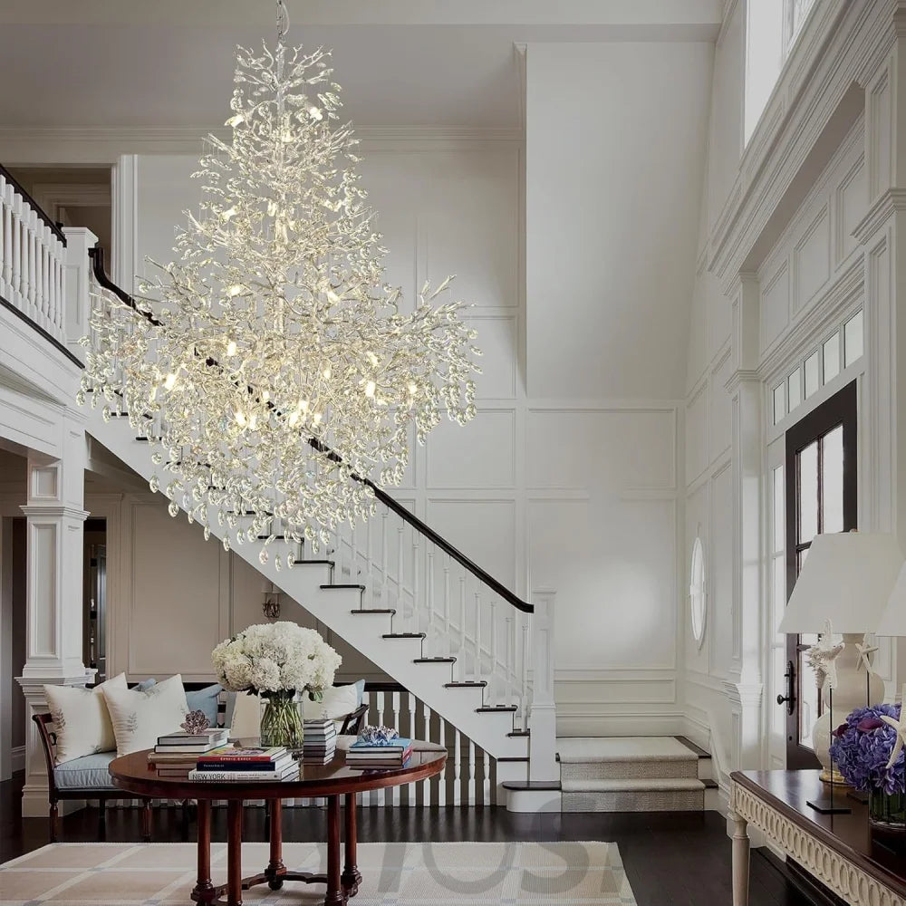 Silver Tree Branch Crystal High Ceilings Chandeliers - Fast Delivery-1-Yiosilamp