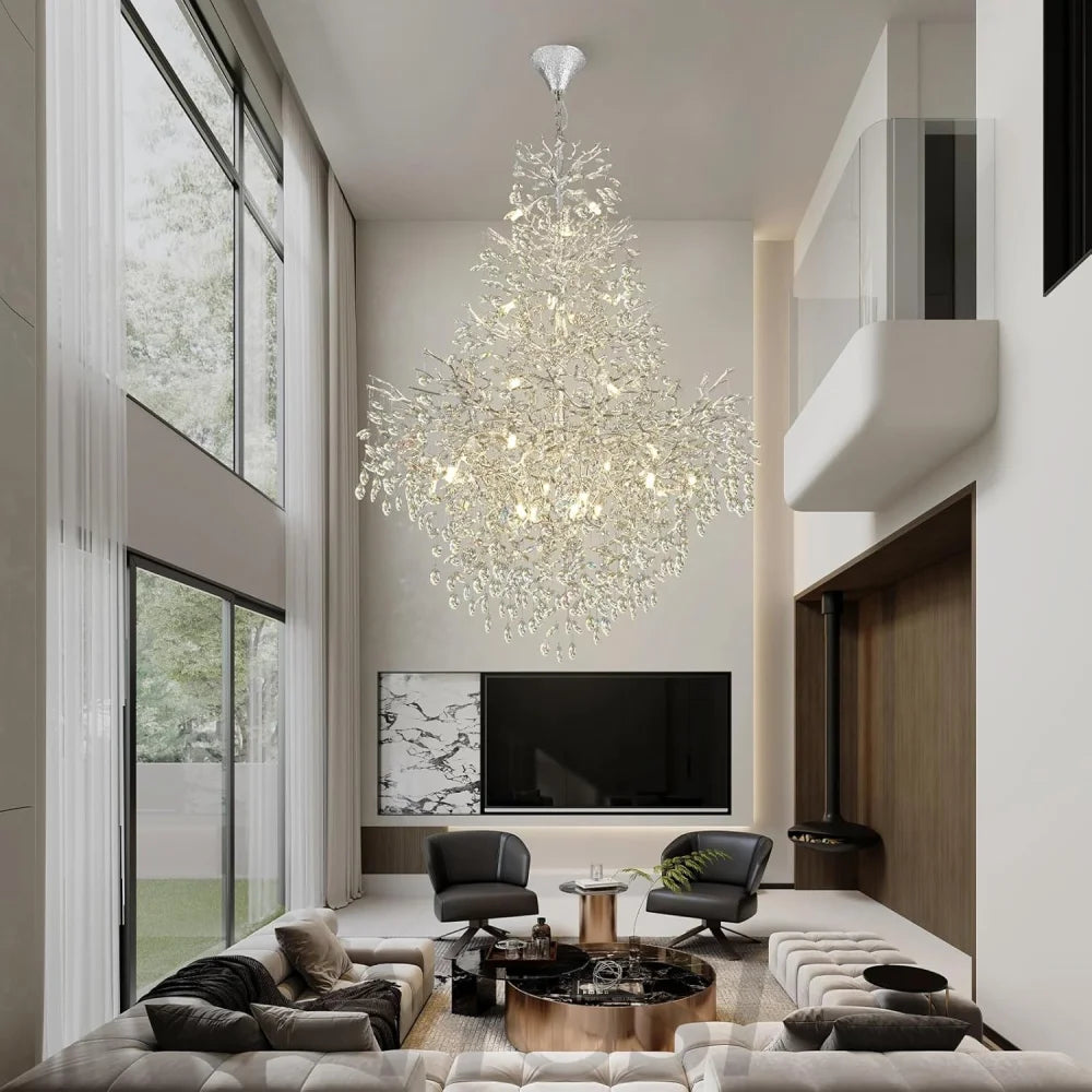 Silver Tree Branch Crystal High Ceilings Chandeliers - Fast Delivery-1-Yiosilamp