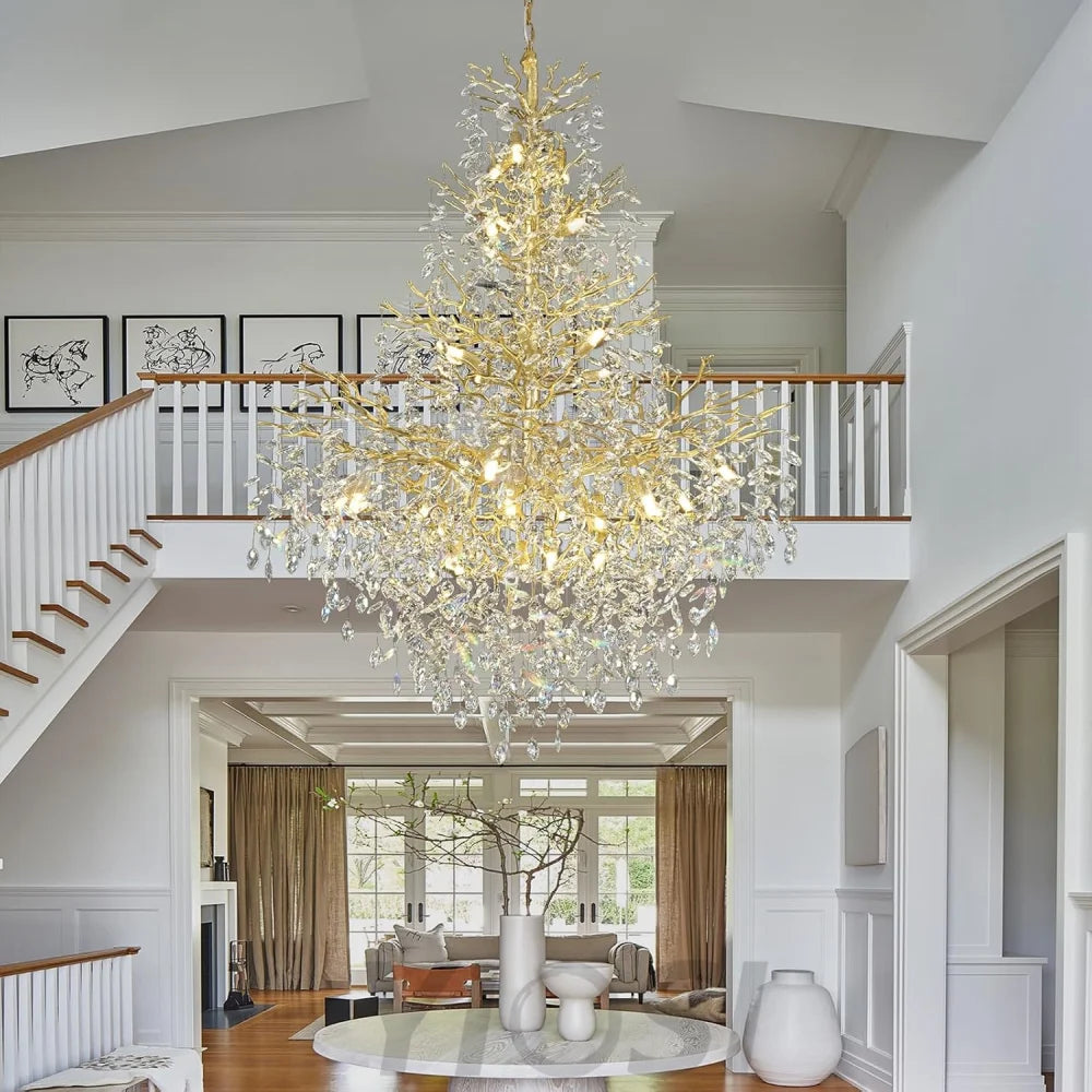 Silver Tree Branch Crystal High Ceilings Chandeliers - Fast Delivery-1-Yiosilamp