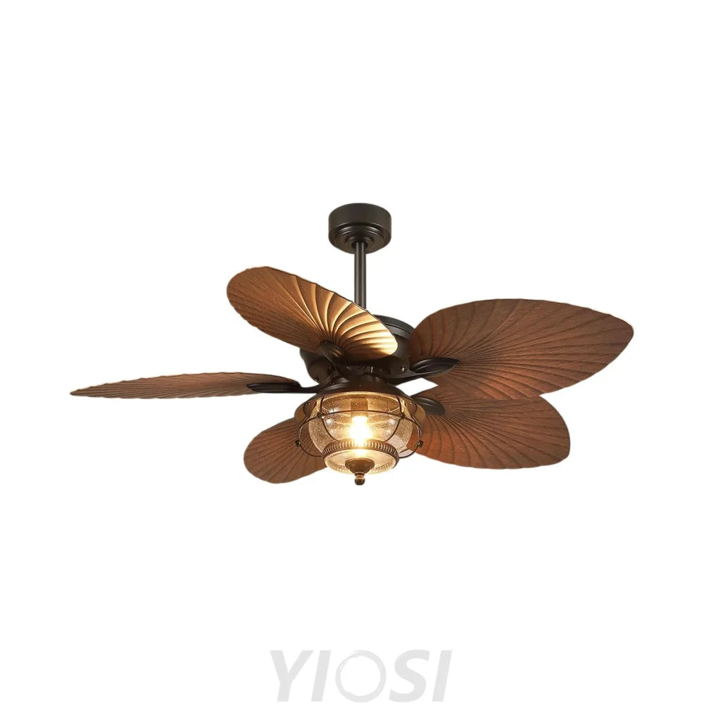 Tropical Palm Leaf Plastic Blade Ceiling Fan with Reversible Motor Ceiling Lights