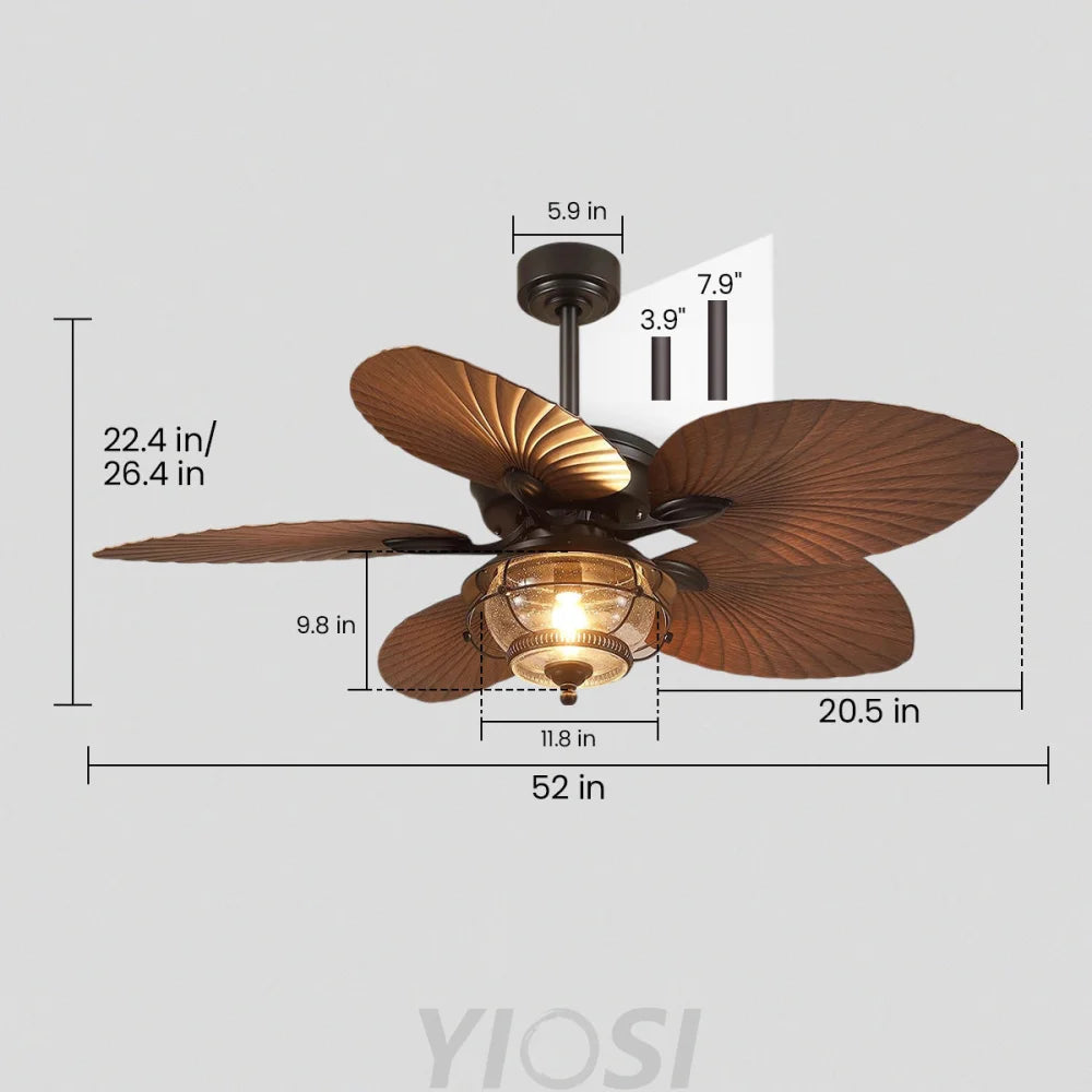 Tropical Palm Leaf Plastic Blade Ceiling Fan with Reversible Motor Ceiling Lights