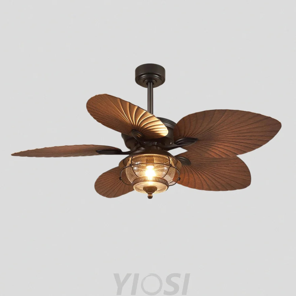 Tropical Palm Leaf Plastic Blade Ceiling Fan with Reversible Motor Ceiling Lights