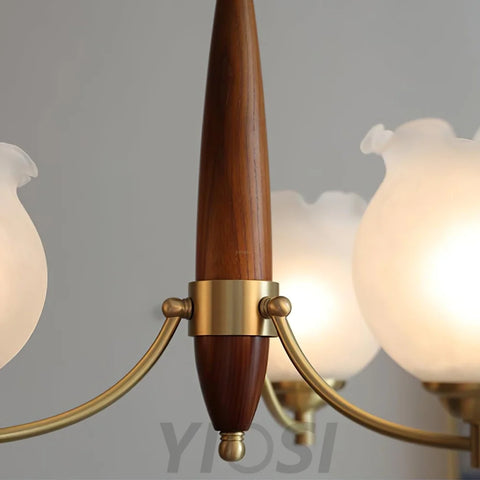 Tulips Glass Wood Chandelier with 3/5 heads - Zahara-1-Yiosilamp