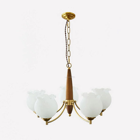 Tulips Glass Wood Chandelier with 3/5 heads - Zahara-1-Yiosilamp